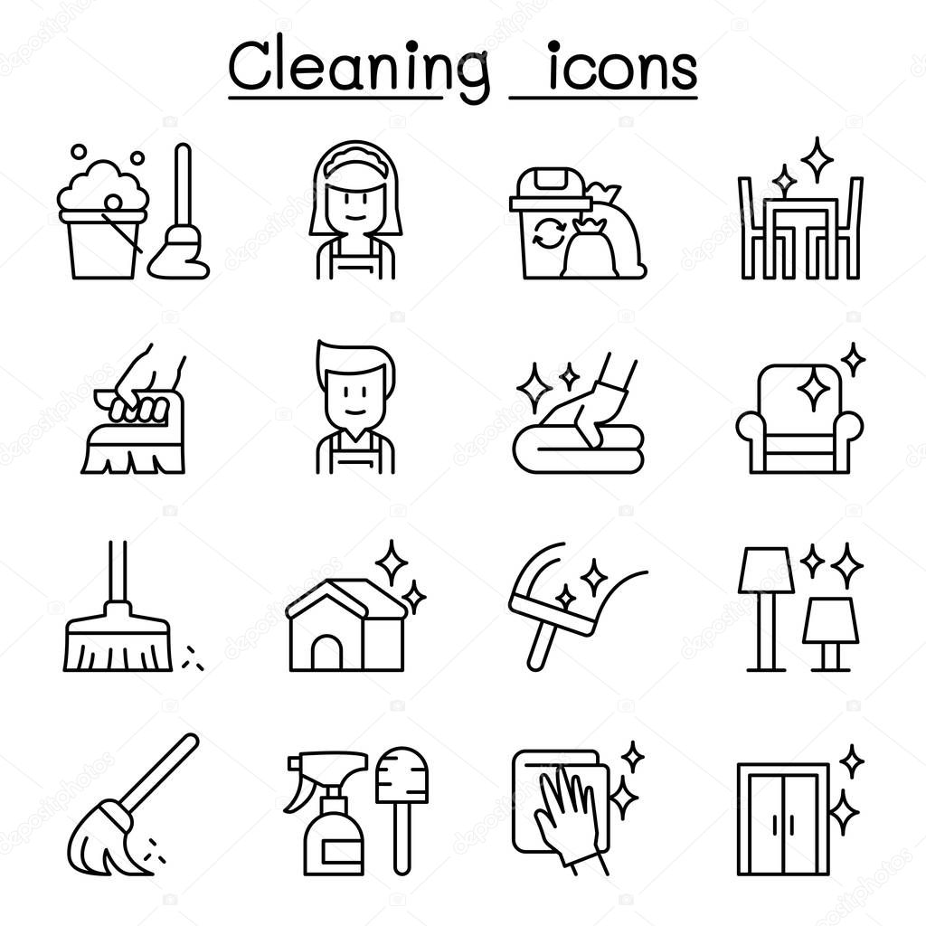 Cleaning & Hygiene icon set in thin line style