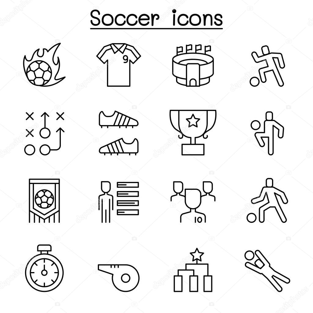 Soccer, Football icon set in thin line style