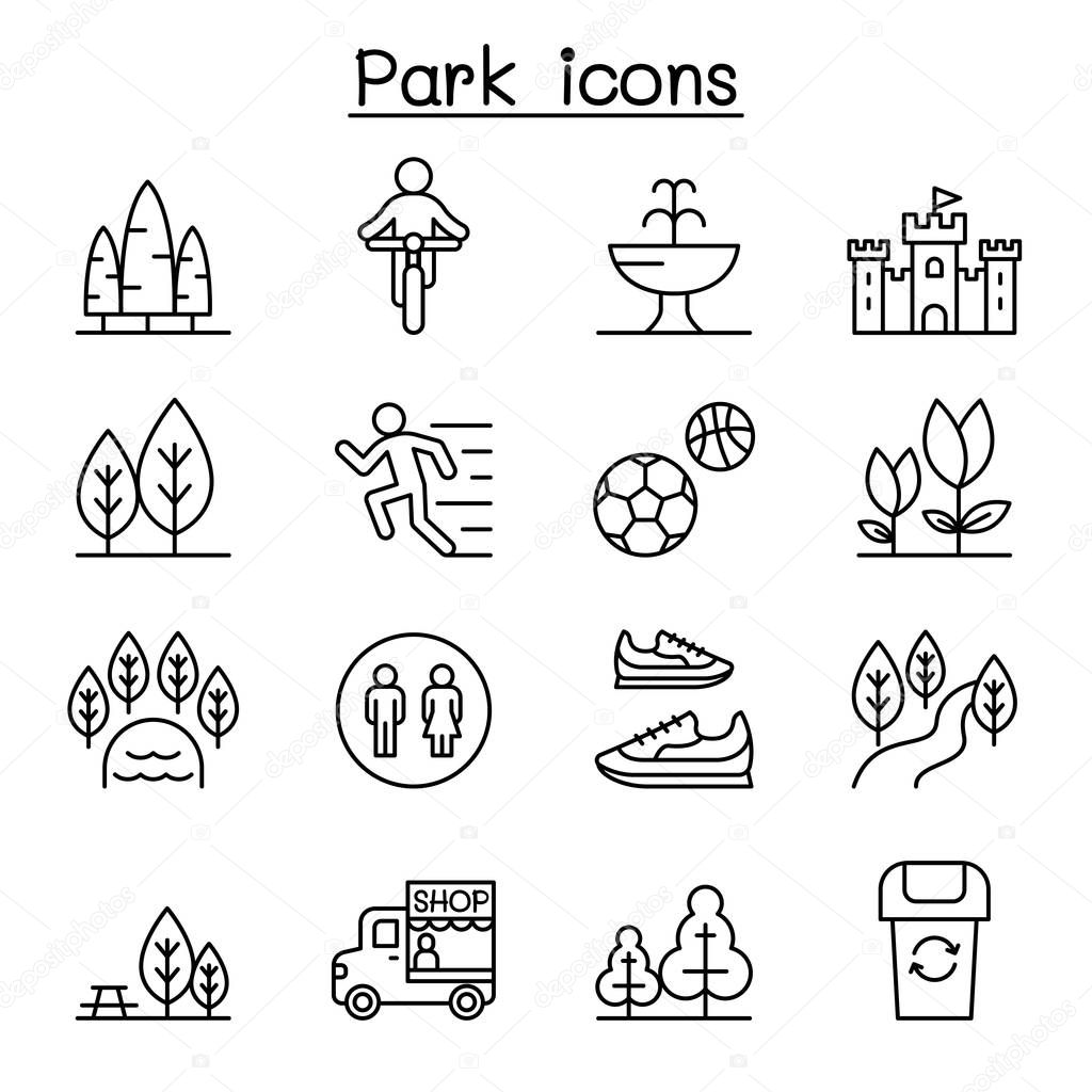 Park icon set in thin line style