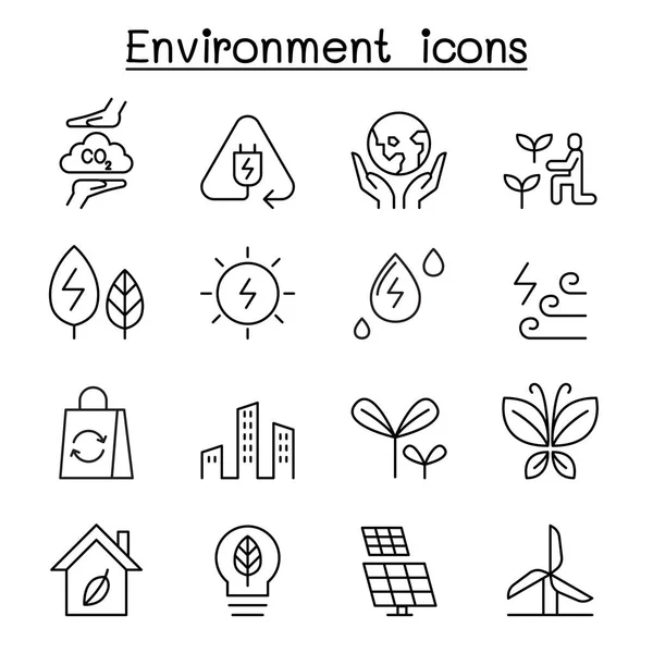 Icono de Medio Ambiente y Ecología en estilo de línea delgada — Vector de stock