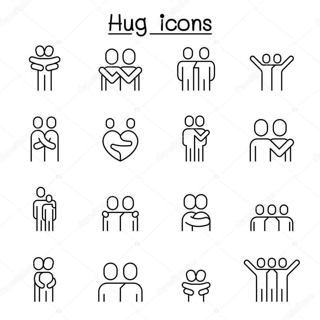 Lover, hug, friendship, relationship icon set in thin line style