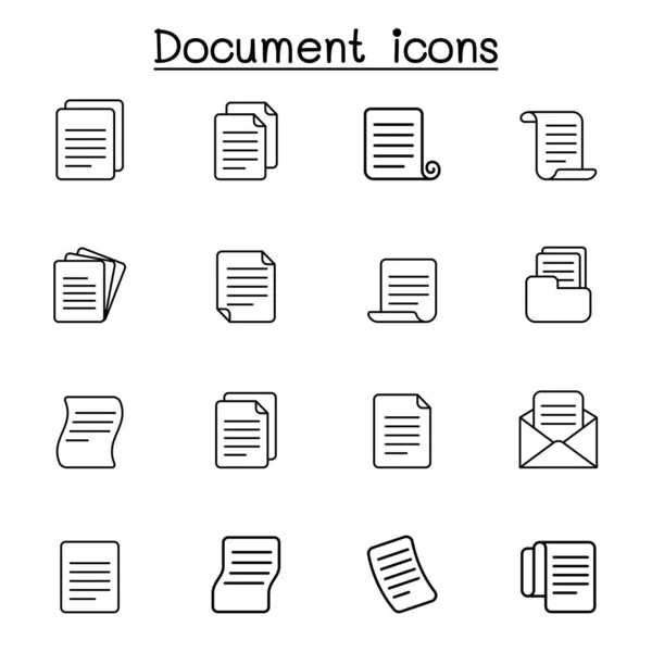 Papier, plik, dokument, folder, informacje, ikona danych ustawiona w cienkich — Wektor stockowy