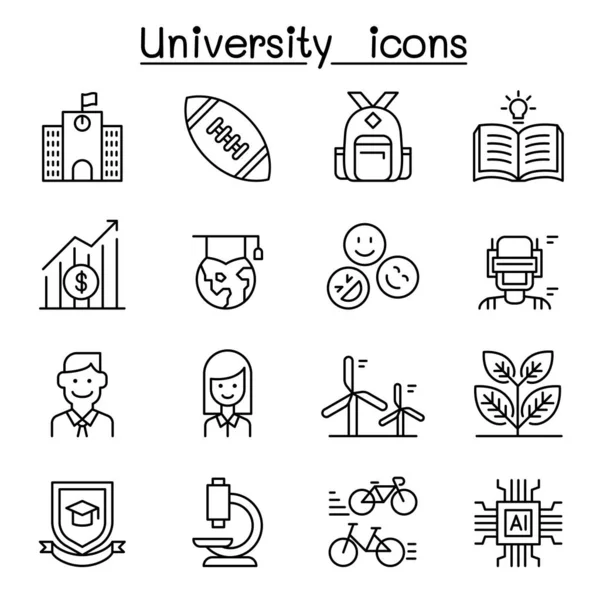 Universidade Faculdade Ícone Escola Definido Estilo Linha Fina —  Vetores de Stock