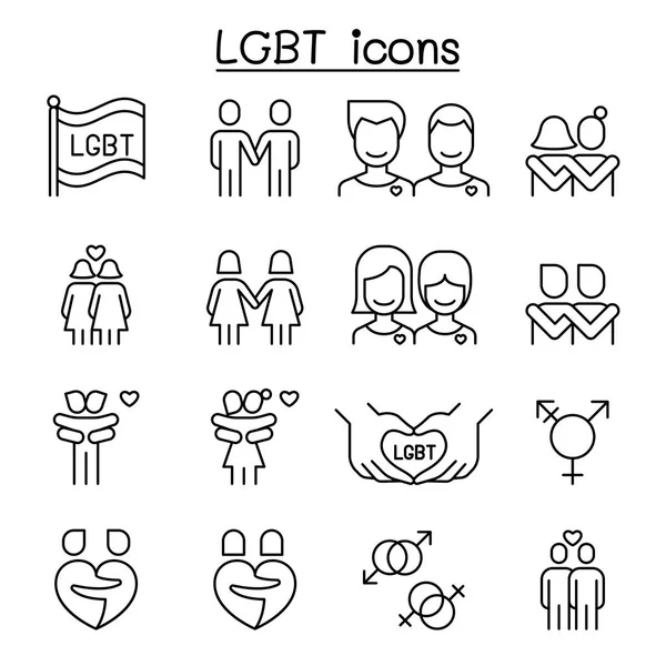 LGBT, Homosexual, gay, lesbian icon set in thin line style — Stock Vector