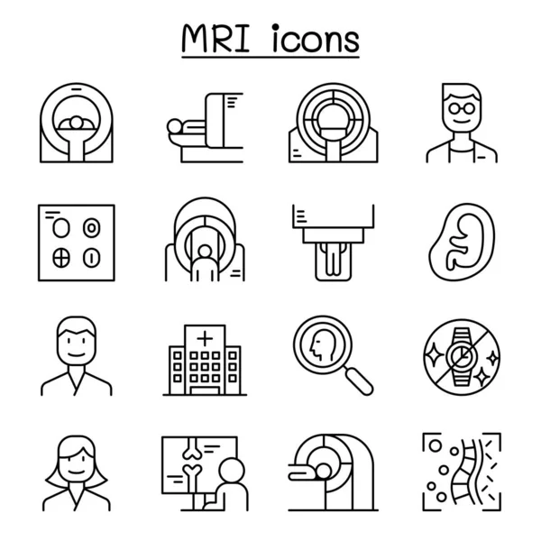 Диагностический набор значков МРТ в стиле тонкой линии — стоковый вектор