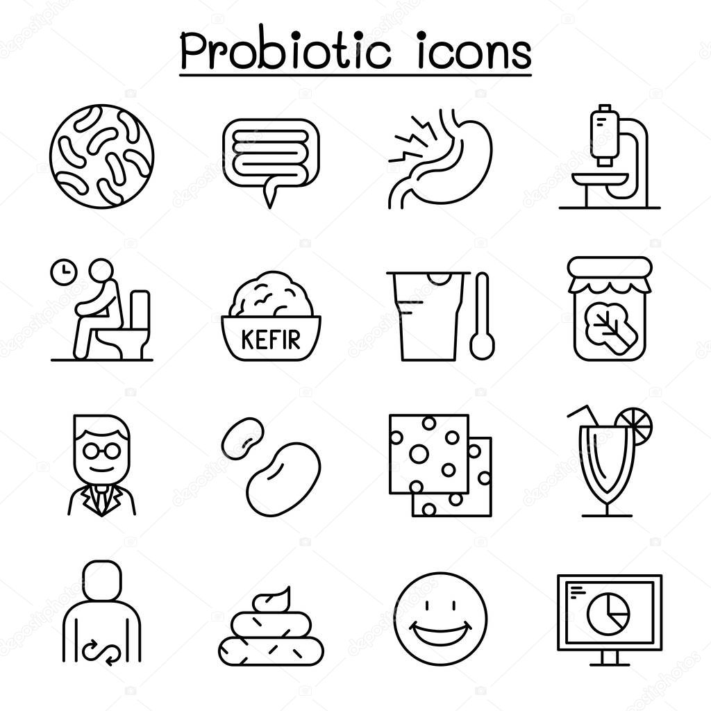 Probiotics bacteria icon set in thin line style