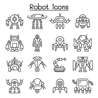 İnce çizgi stilinde robot Icon set