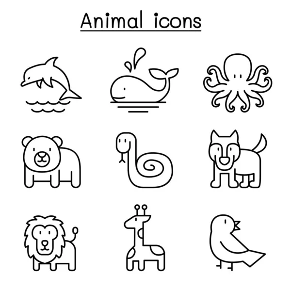 Набор иконок животных в стиле тонкой линии — стоковый вектор
