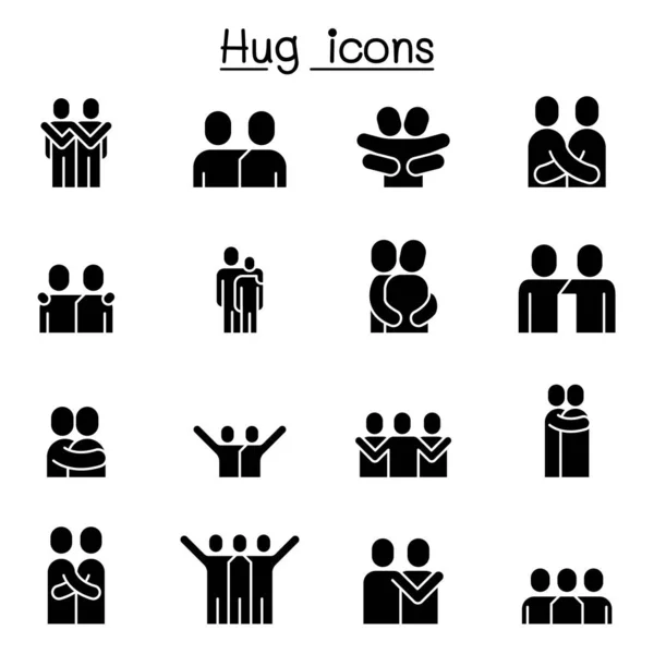 Amante, abrazo, amistad, relación icono conjunto vector ilustratio — Archivo Imágenes Vectoriales