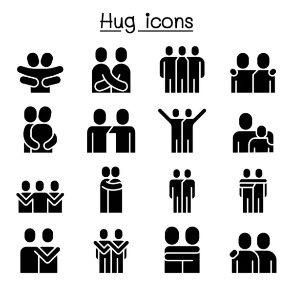 Liefde, knuffel, vriendschap, relatie icon set vector illustratie — Stockvector