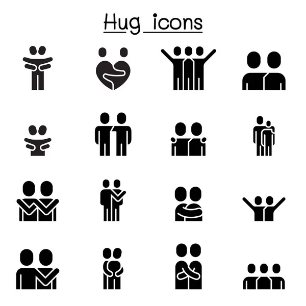 Amante, abrazo, amistad, relación icono conjunto vector ilustratio — Vector de stock