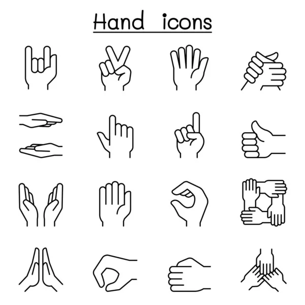 Hand pictogrammenset in dunne lijnstijl — Stockvector