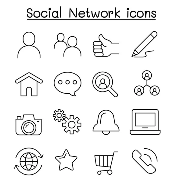 Sociaal netwerk pictogrammenset in dunne lijnstijl — Stockvector
