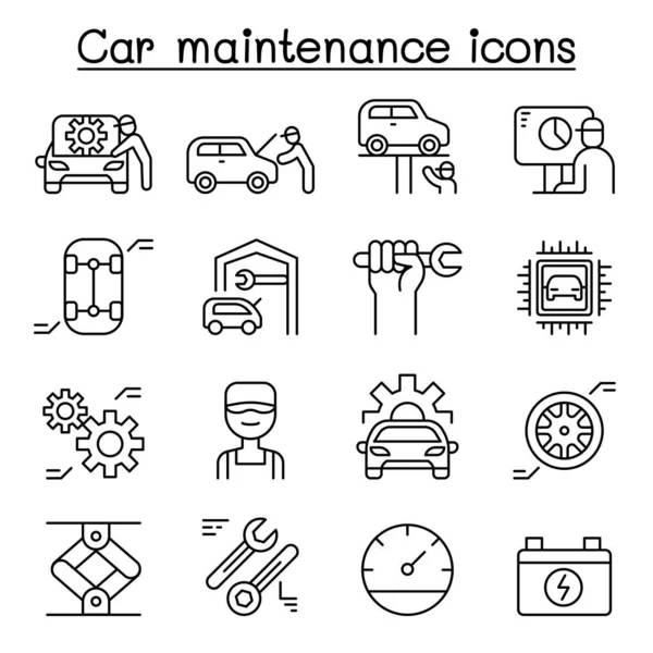 Service de voiture & icône d'entretien mis dans le style de ligne mince — Image vectorielle