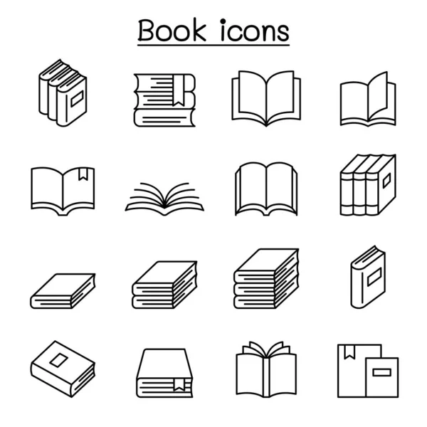 Boek pictogrammenset in dunne lijnstijl — Stockvector