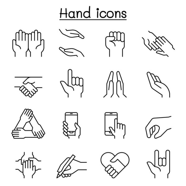 Hand icon set in thin line style