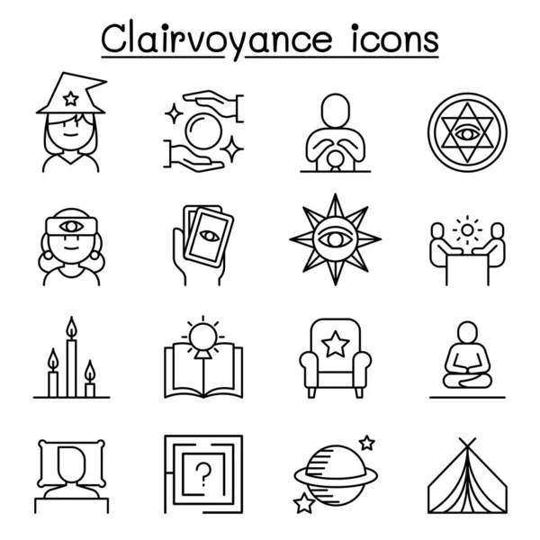 Clairvoyance, значок ворожіння, встановлений у стилі тонкої лінії — стоковий вектор