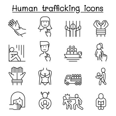Human trafficking icon set in thin line style clipart