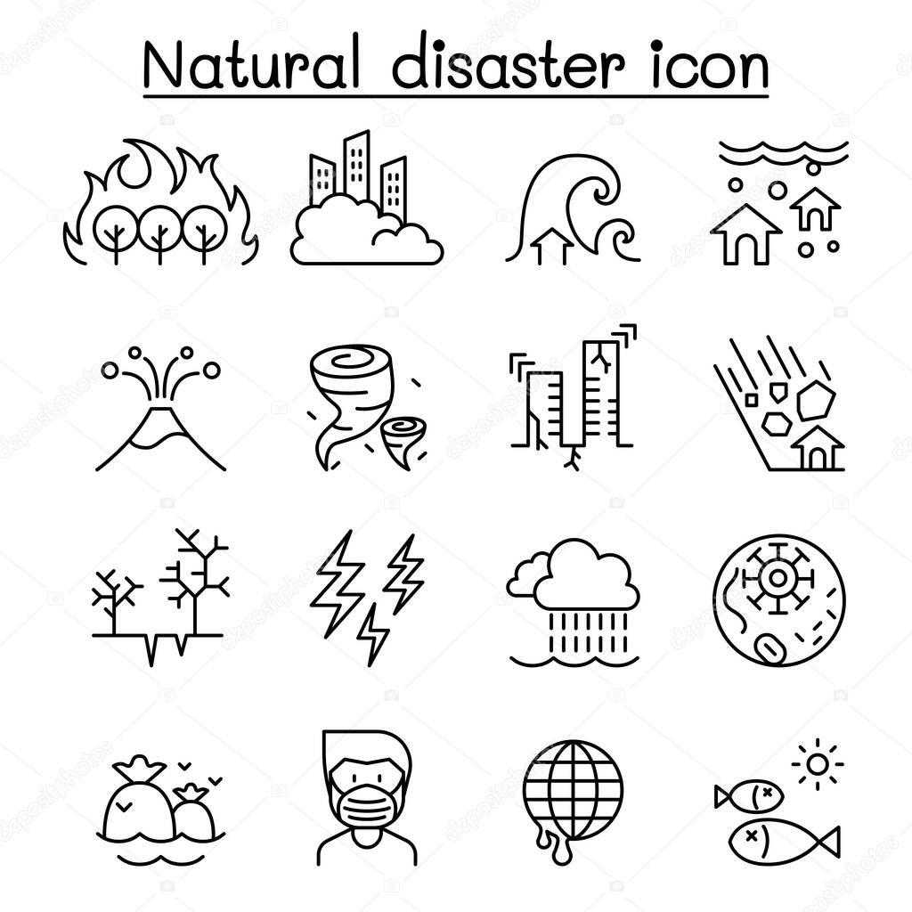 Disaster icon set in thin line style