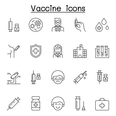 Aşı simgeleri ince çizgi biçiminde ayarlandı