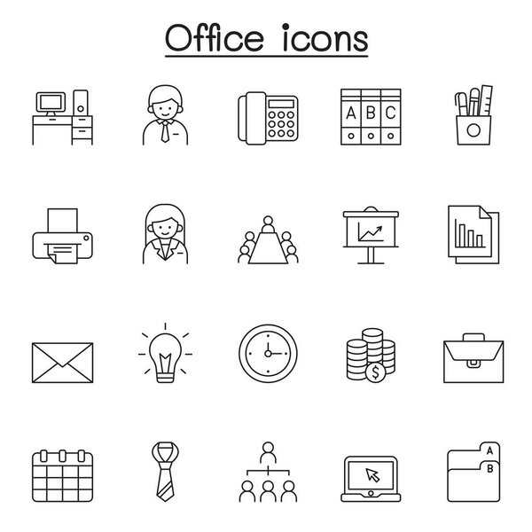 Office icons set in thin line style