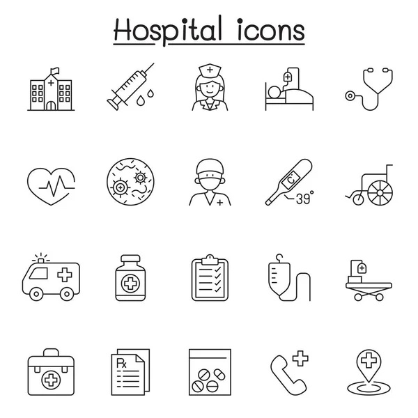 Iconos Hospital Establecidos Estilo Línea Delgada — Vector de stock