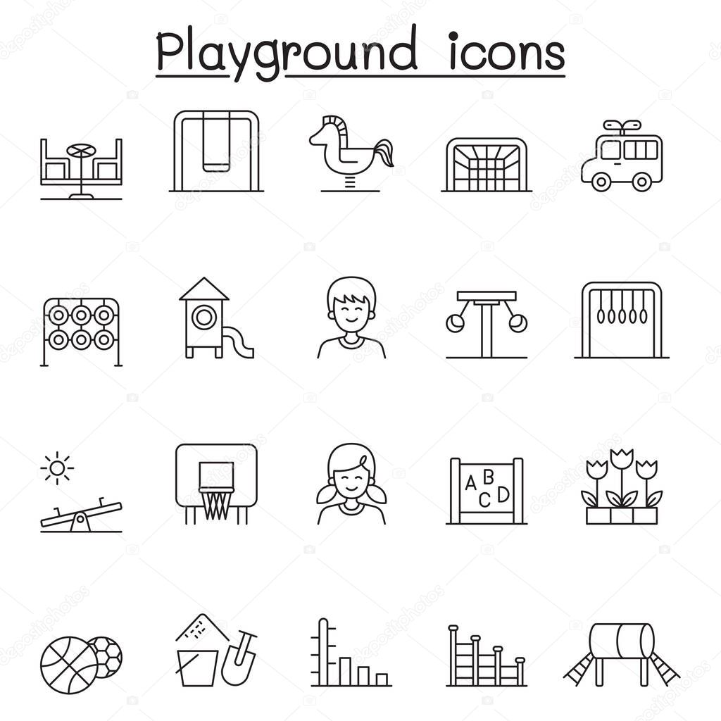 Playground icons set in thin line style