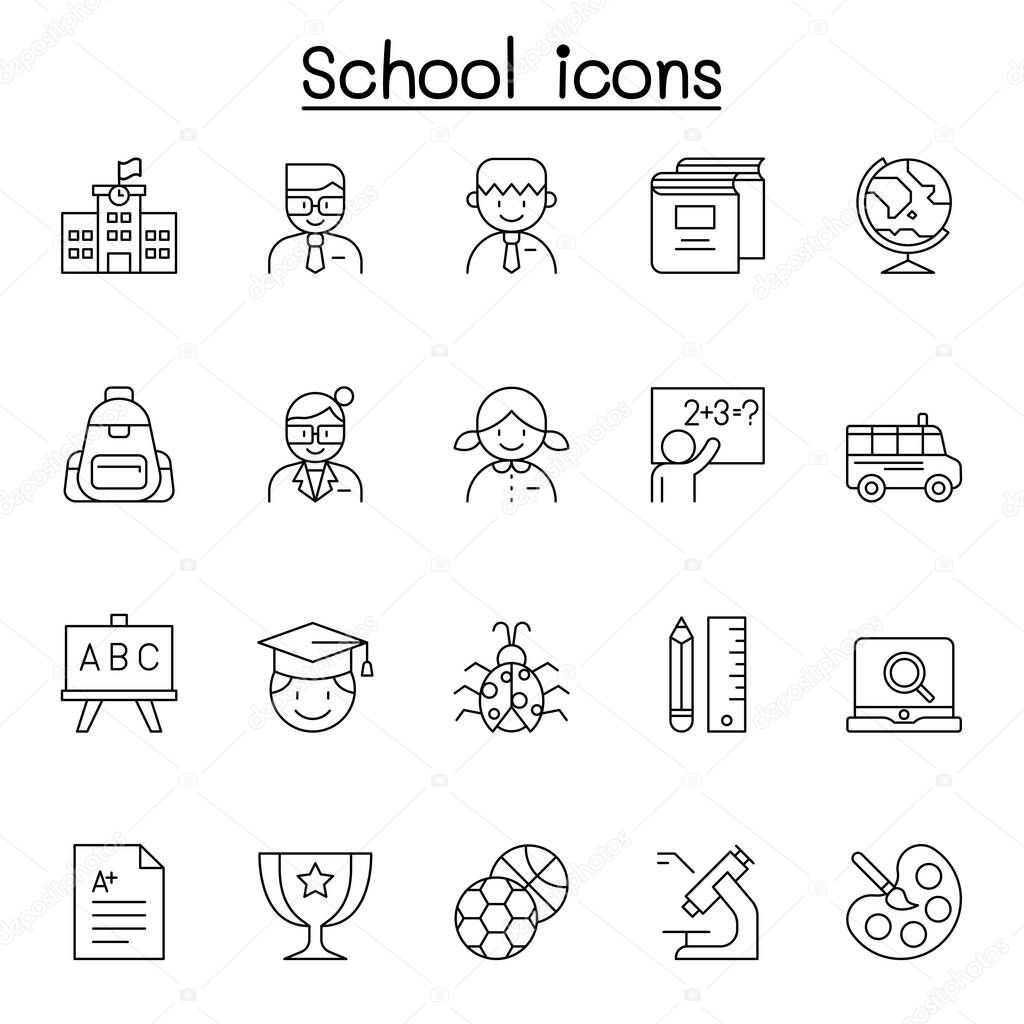 School & Education icons set in thin line style