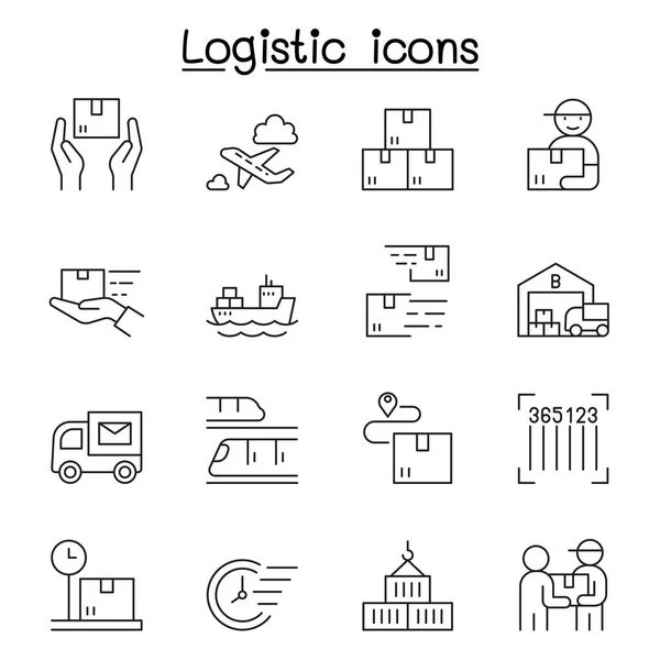 Iconos Logísticos Establecidos Estilo Línea Delgada — Vector de stock