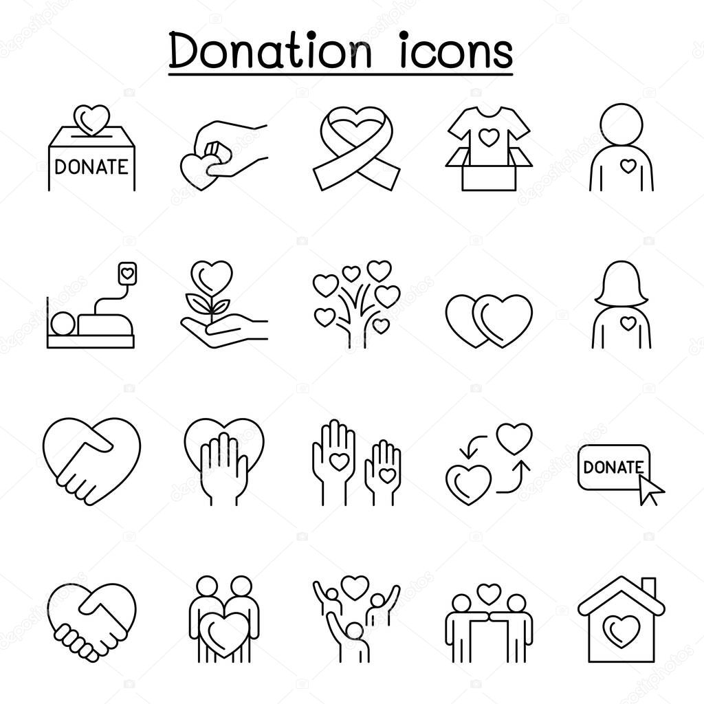 Donation icons set in thin line style