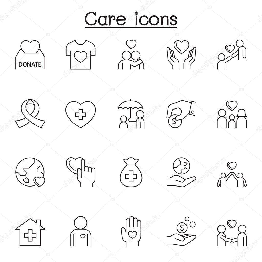 Care icons set in thin line style