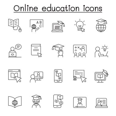 Online education icon set in thin line style