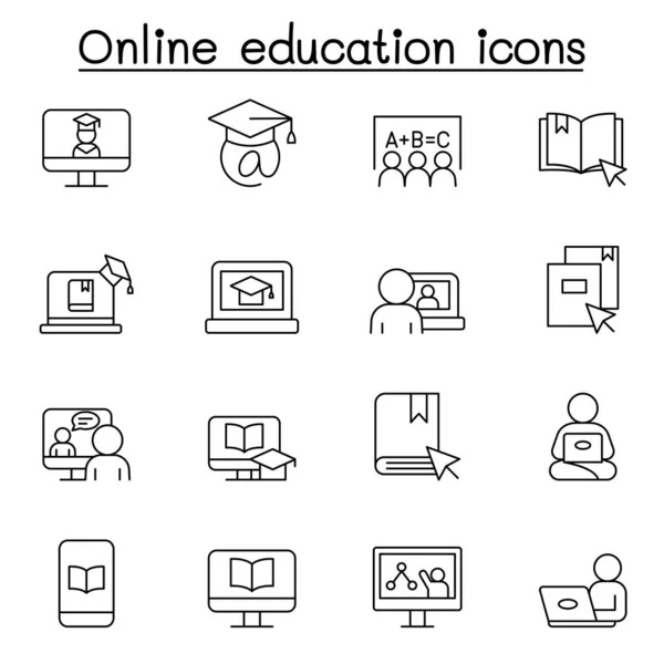 Set of Online Education Related Vector Line Icons. Contains such Icons as Learning from home,  Video Tutorial, E-book, Online class, Study at home and mor