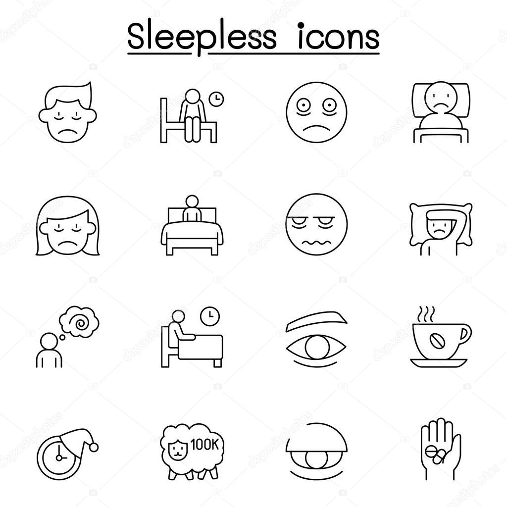 Sleepless icons set in thin line style