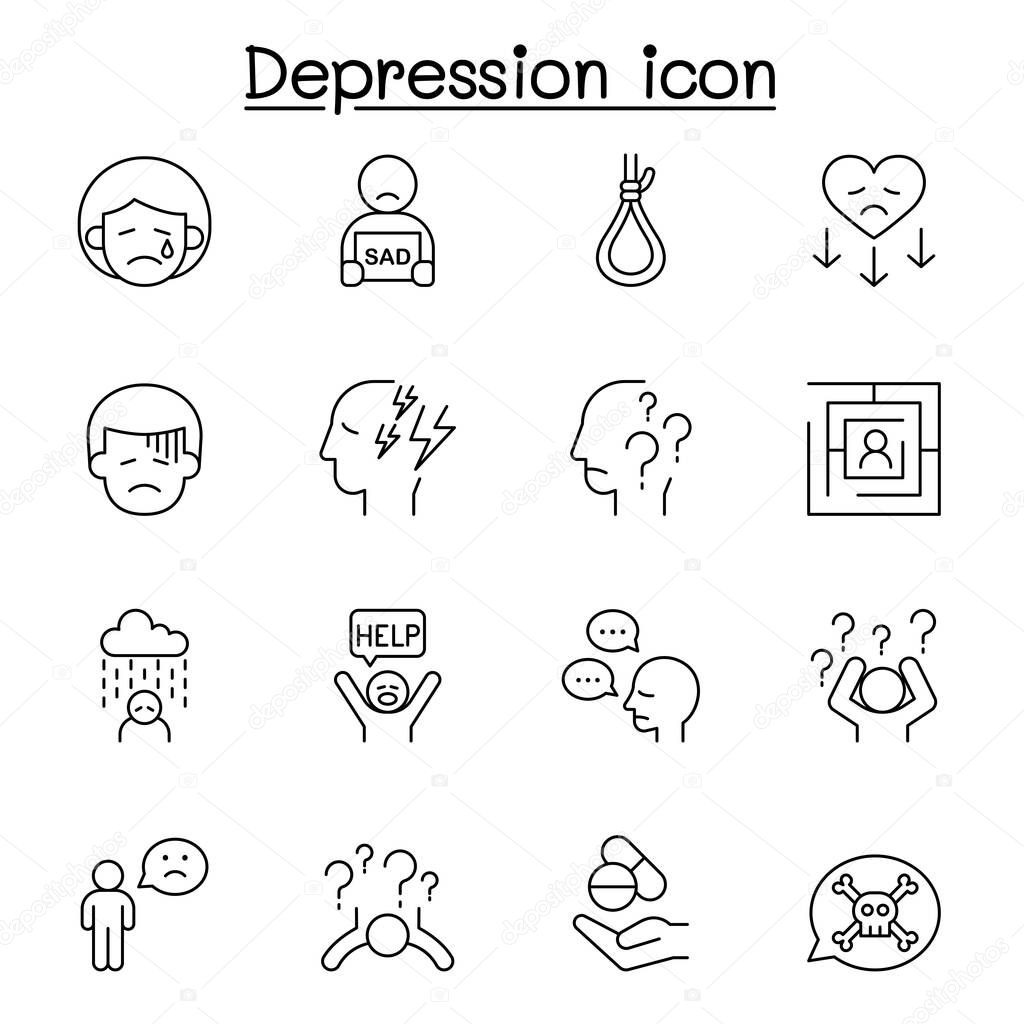 Sad icon set in thin line style