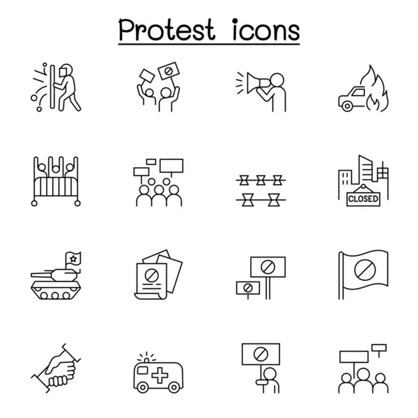 Піктограма Протесту Встановлена Стилі Тонкої Лінії — стоковий вектор