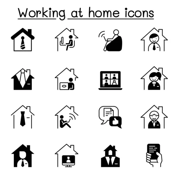 Trabajo Casa Iconos Conjunto Vector Ilustración Diseño Gráfico — Archivo Imágenes Vectoriales
