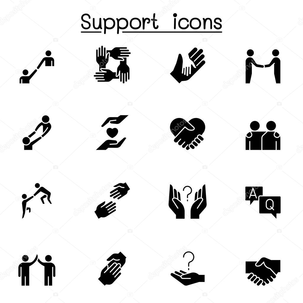 Care, support and sympathize icon set in glyph style