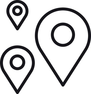 konum, harita, adres simgesi. Değişen boyutlarda üç konum belirleyici, özet ve basit. ince çizgi biçiminde