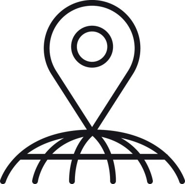 konum, harita, adres simgesi. Küre resimli lokasyon simgesi. ince çizgi biçiminde