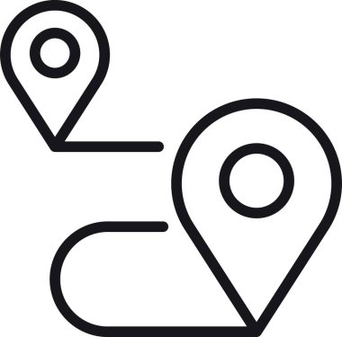 konum, harita, adres simgesi. Harita işaretleyicileri minimalist bir şekilde bir çizgi ile bağlanır. ince çizgi biçiminde