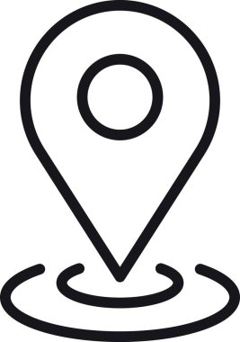 konum, harita, adres simgesi. Altında dairesel dalga çizgileri olan konum simgesi. ince çizgi biçiminde