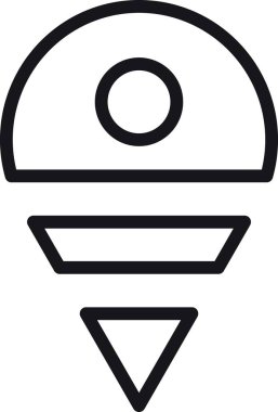 konum, harita, adres simgesi. Üstünde kepçe olan dondurma külahı çizimi. ince çizgi biçiminde