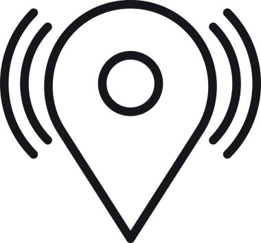 konum, harita, adres simgesi. Üzerinde sinyal dalgaları olan konum simgesi. ince çizgi biçiminde