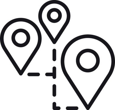 konum, harita, adres simgesi. Harita işaretleri navigasyon ve konum takibini sembolize eden çizgilerle bağlanır. ince çizgi biçiminde