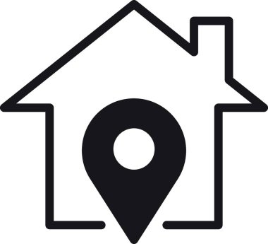 konum, harita, adres simgesi içinde konum kodu simgesi olan ev simgesi.