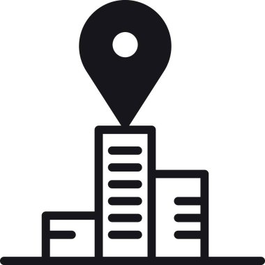 konum, harita, adres simgesi şehir silueti üzerinde pin simgesi simgesi.