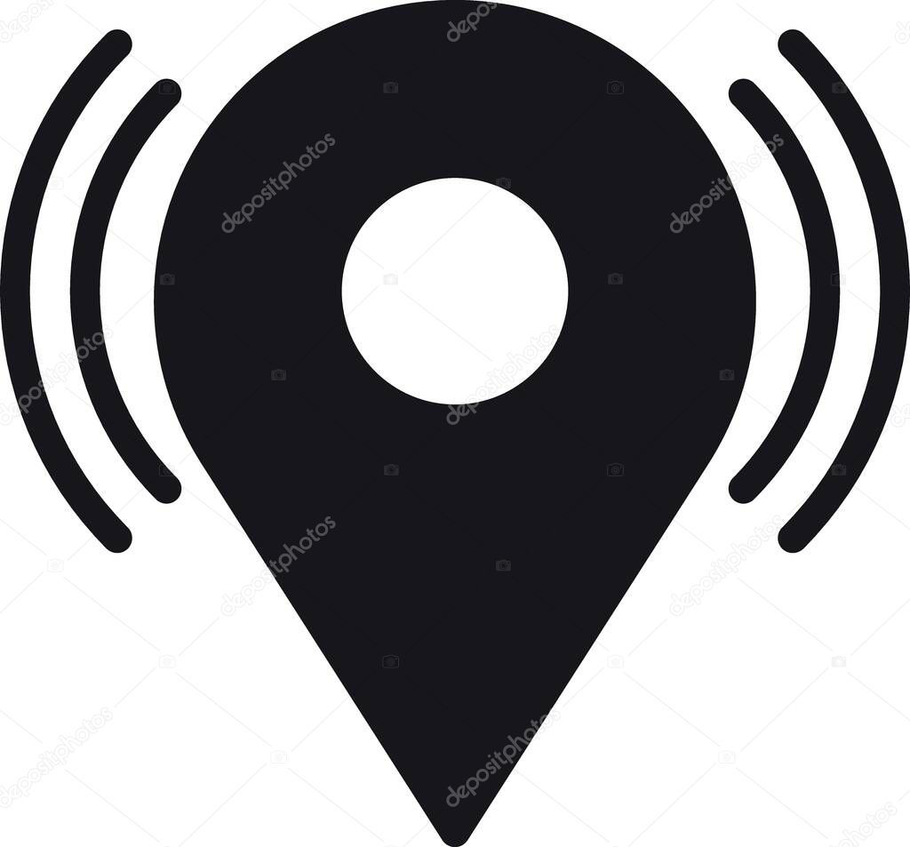 Location, map, address icon Location pin symbol with signal waves indicating connectivity.