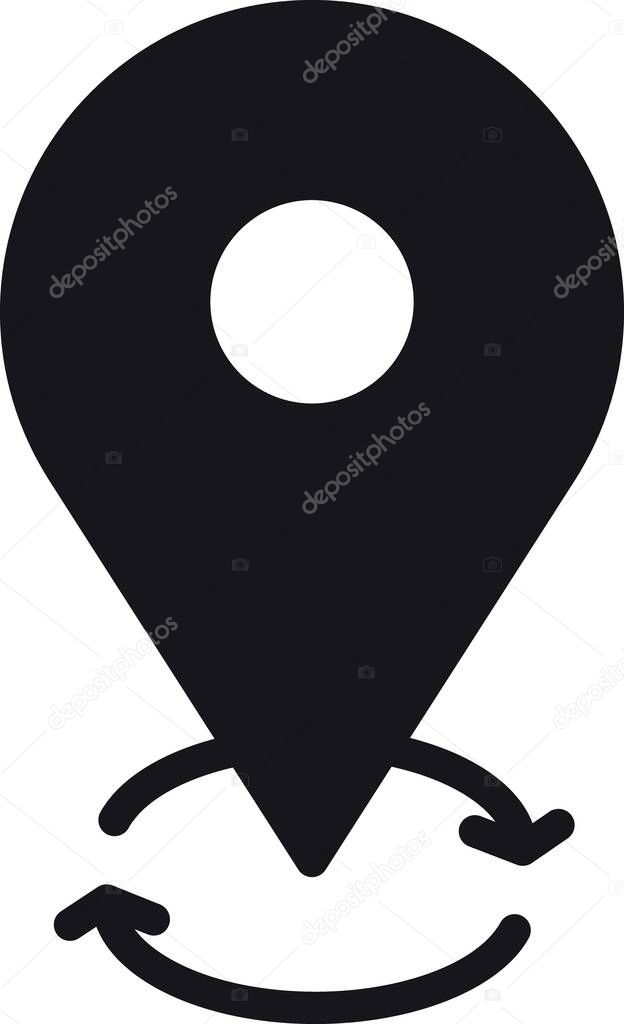 Location, map, address icon Location pin with circular arrows symbolizing movement or navigation.