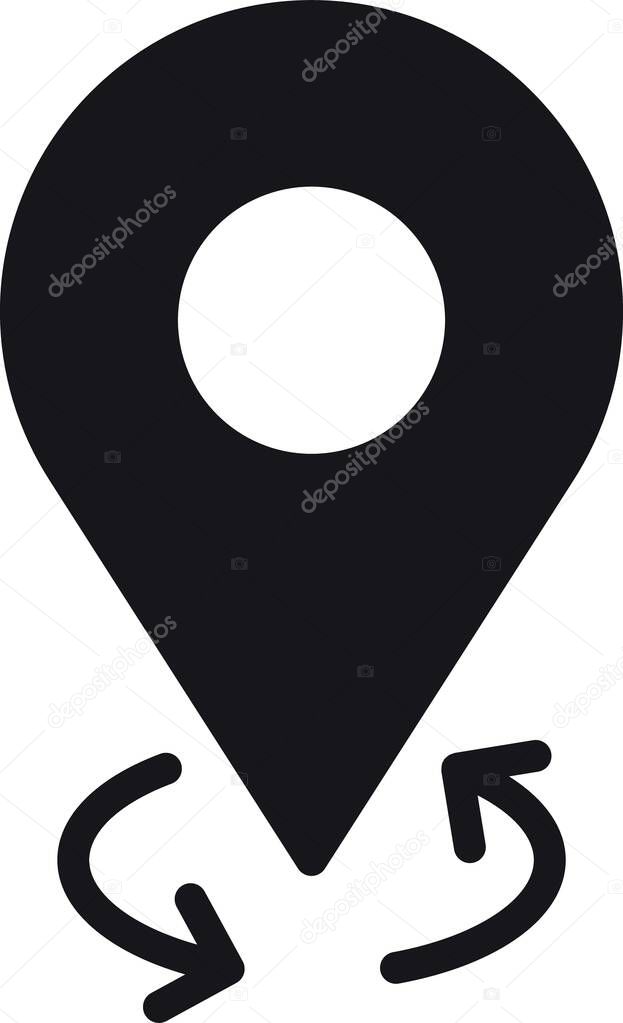 Location, map, address icon Location pin with circular arrows indicating movement or change.